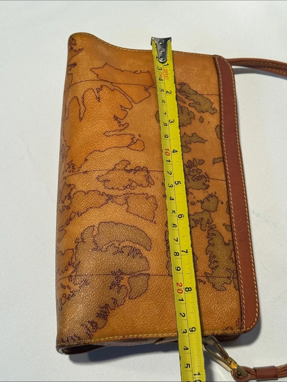 Alviero Martini Brown Map-Print Leather Messenger Bag